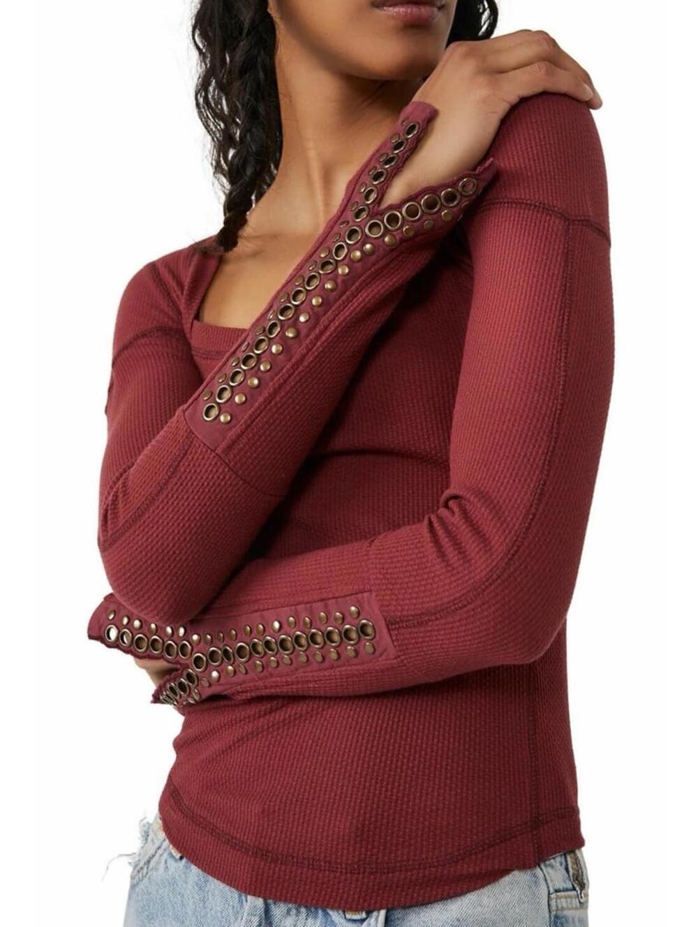 Free People A Little Unruly Long Sleeve Top red jasper - Womens size XS
